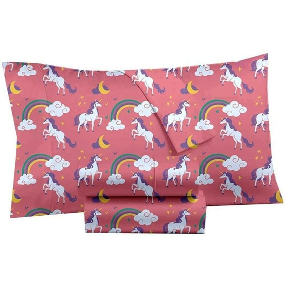 Castle And Clover Lunar Unicorn Sheets Pink Full Size Bed Sheet Set - Picture 1 of 7